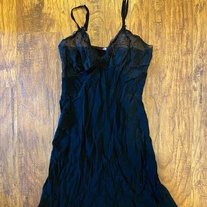 Vintage 90s y2k slip dress with lace detail on hem and sheer breast